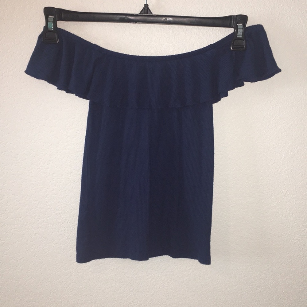 Off the shoulder navy blue shirt